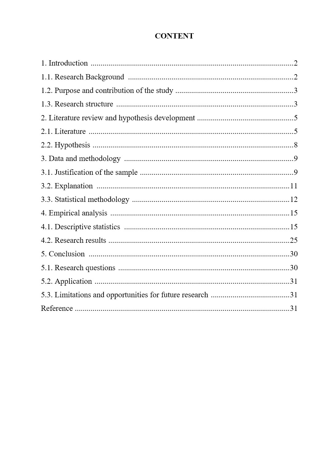 Зразок оформлення змісту англомовної дипломної роботи рівня Bachelor’s / Master’s