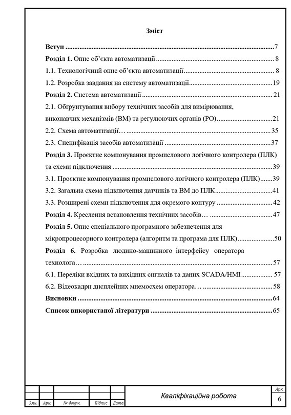 Зразок оформлення змісту (плану) дипломної роботи з рамками за ДСТУ