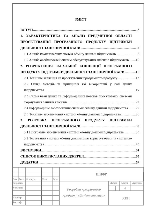 Зразок оформлення змісту курсової роботи з рамками за ДСТУ