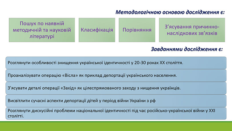 Зразок оформлення презентації до дипломної роботи - методи, завдання дослідження