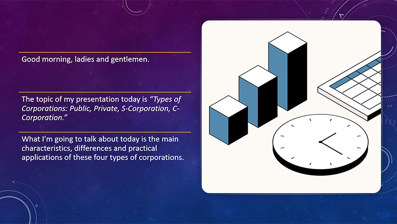 Зразок оформлення презентації англійською мовою - титульний слайд
